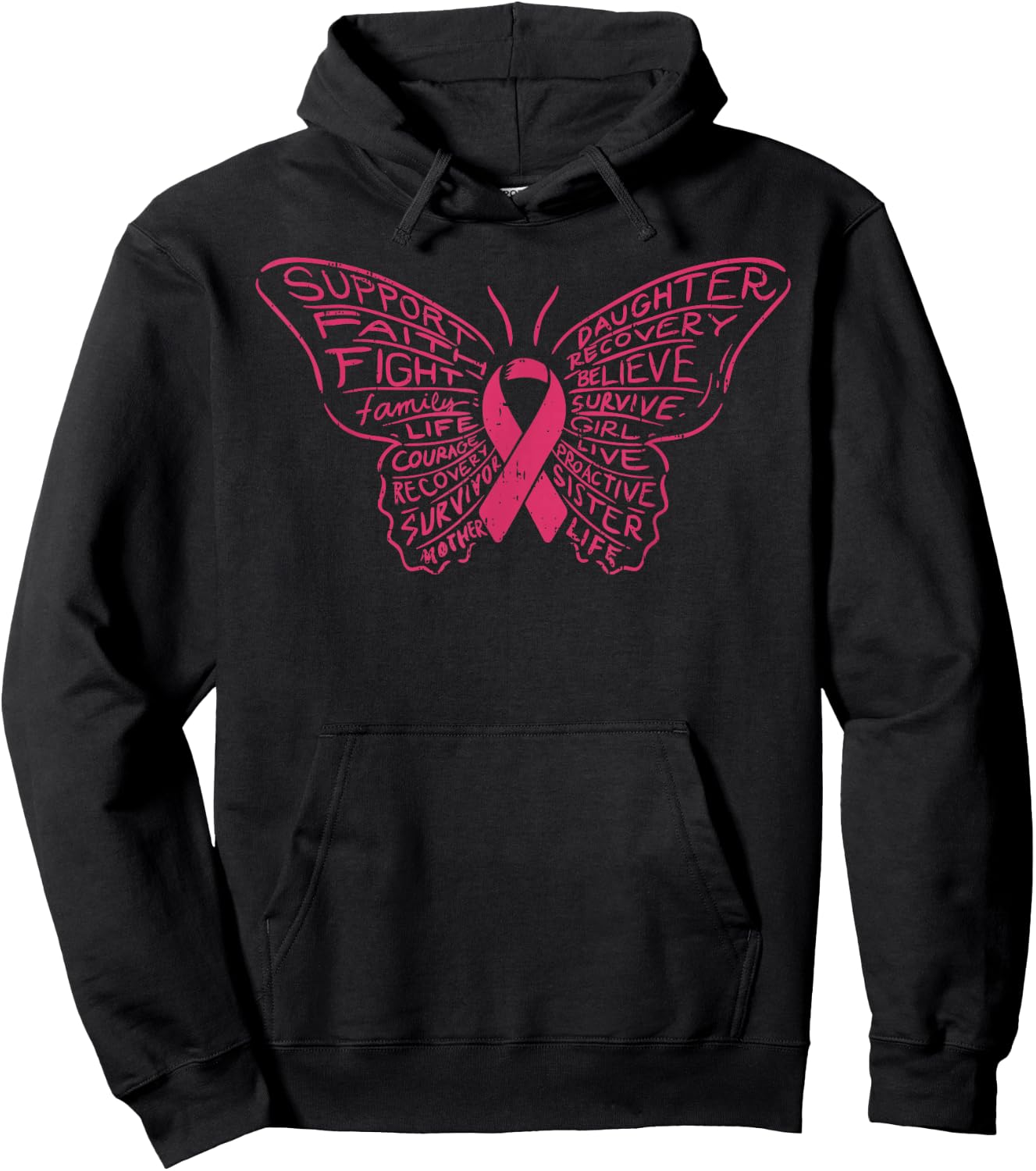 Monarch Butterfly Pink Ribbon Breast Cancer Awareness Gift Hoodie - Hoodie | Black