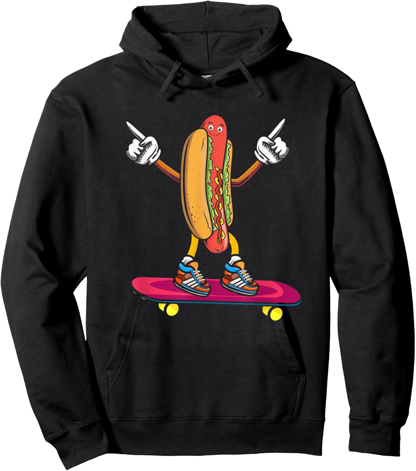 Hot Dog on a Skateboard, Skateboarder Skater Hotdog Foodie Hoodie - Hoodie | Black