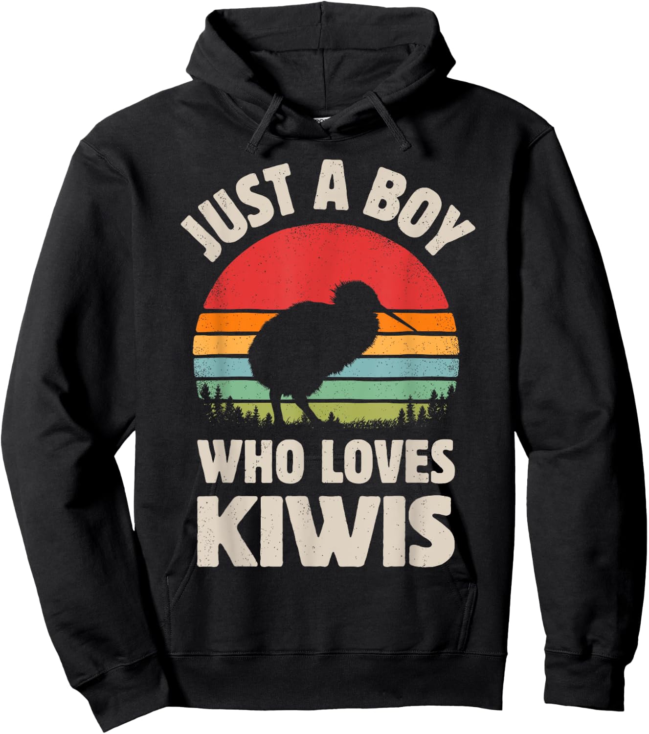 Kiwi Just A Boy Who Loves Kiwis Bird Retro Vintage Sunset Hoodie - Hoodie | Black