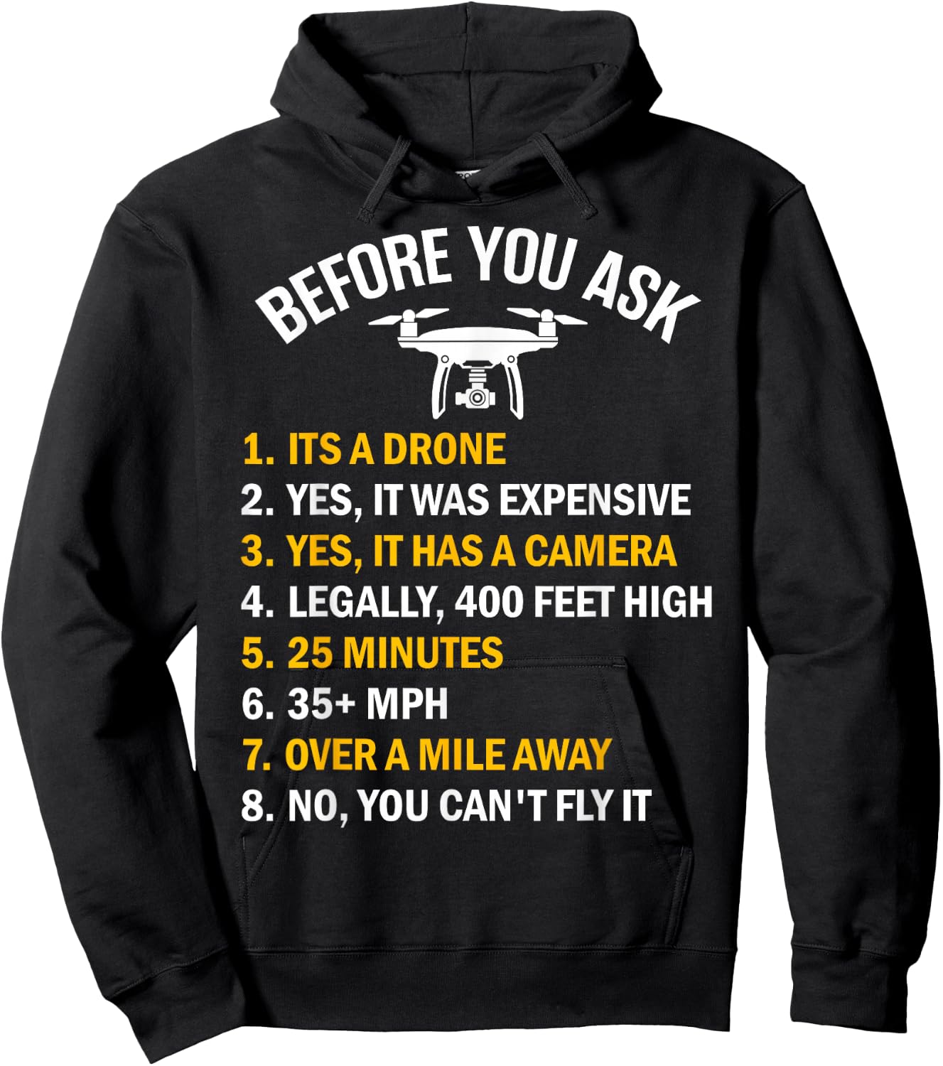 "Before You Ask" Funny Drone Design Hoodie - Hoodie | Black