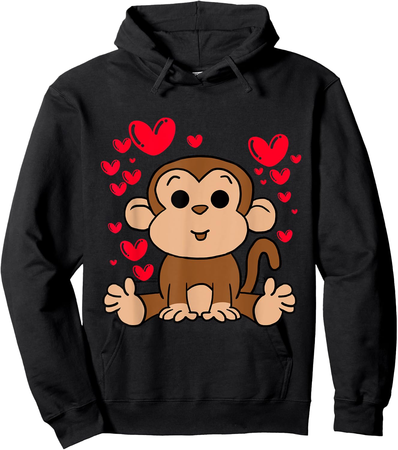 Monkey Love Valentines Day Cute Hearts Romantic Animals Hoodie - Hoodie | Black