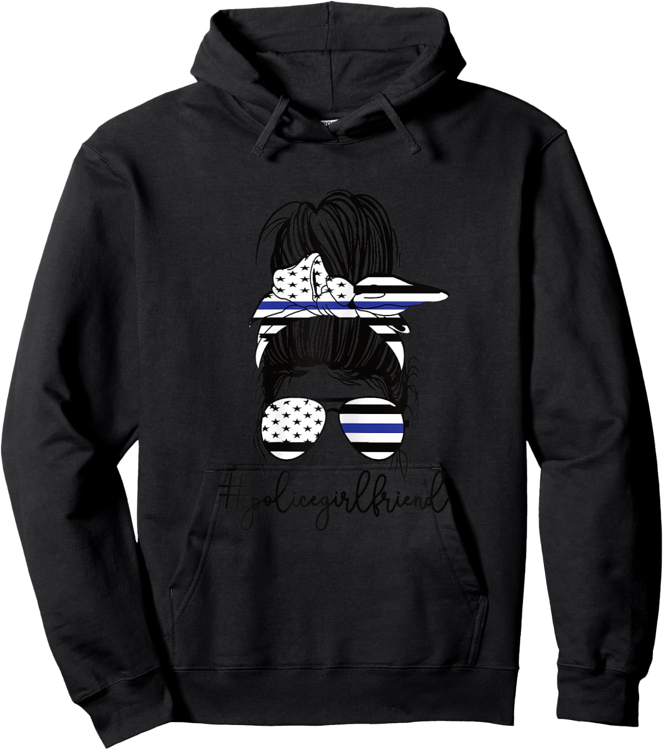 Funny Police Girlfriend Police Officer Girlfriend Blue Line Hoodie - Hoodie | Black