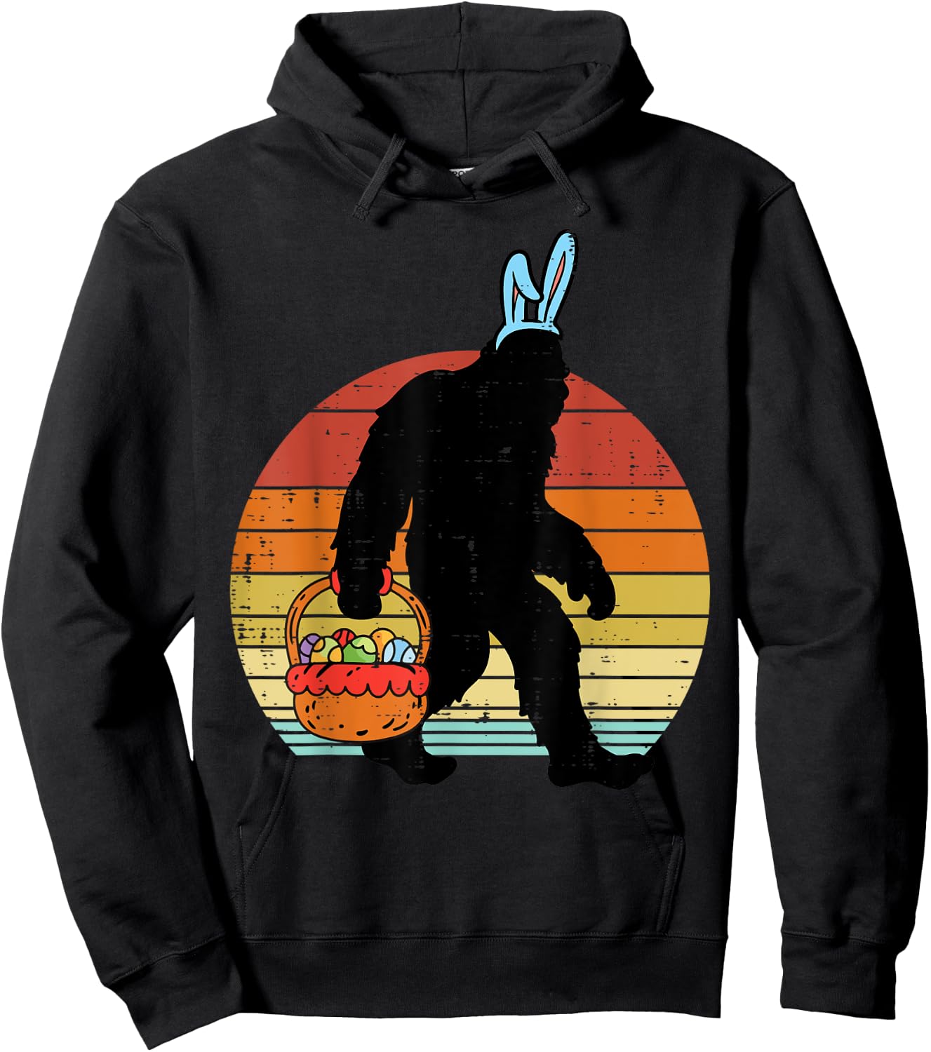 Bigfoot Sasquatch Bunny Easter Eggs Retro Men Women Kids Hoodie - Hoodie | Black