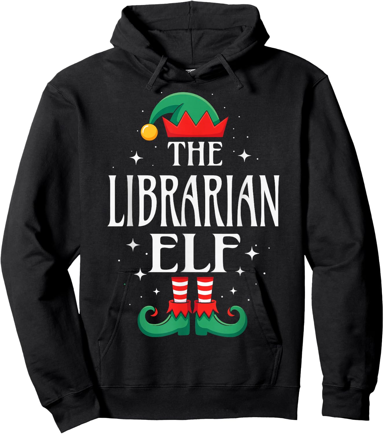 Librarian Elf Job Title Funny Christmas Matching Xmas Hoodie - Hoodie | Black