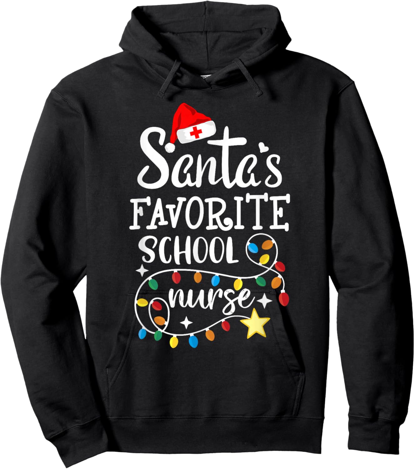 Merry Christmas Nurse Crew RN Santa's Favorite School Nurse Hoodie - Hoodie | Black