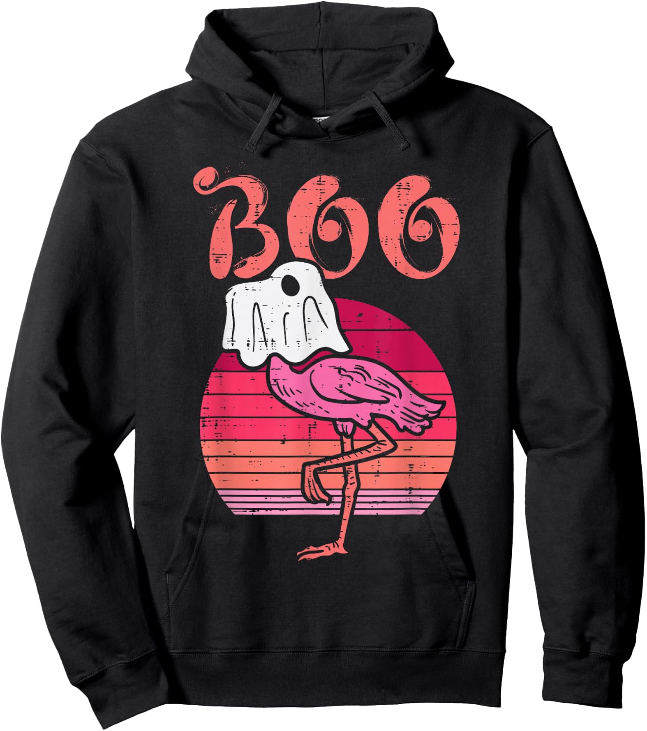 Flamingo Ghost Boo Pink Sunset Retro Halloween Bird Animal Hoodie - Hoodie | Black