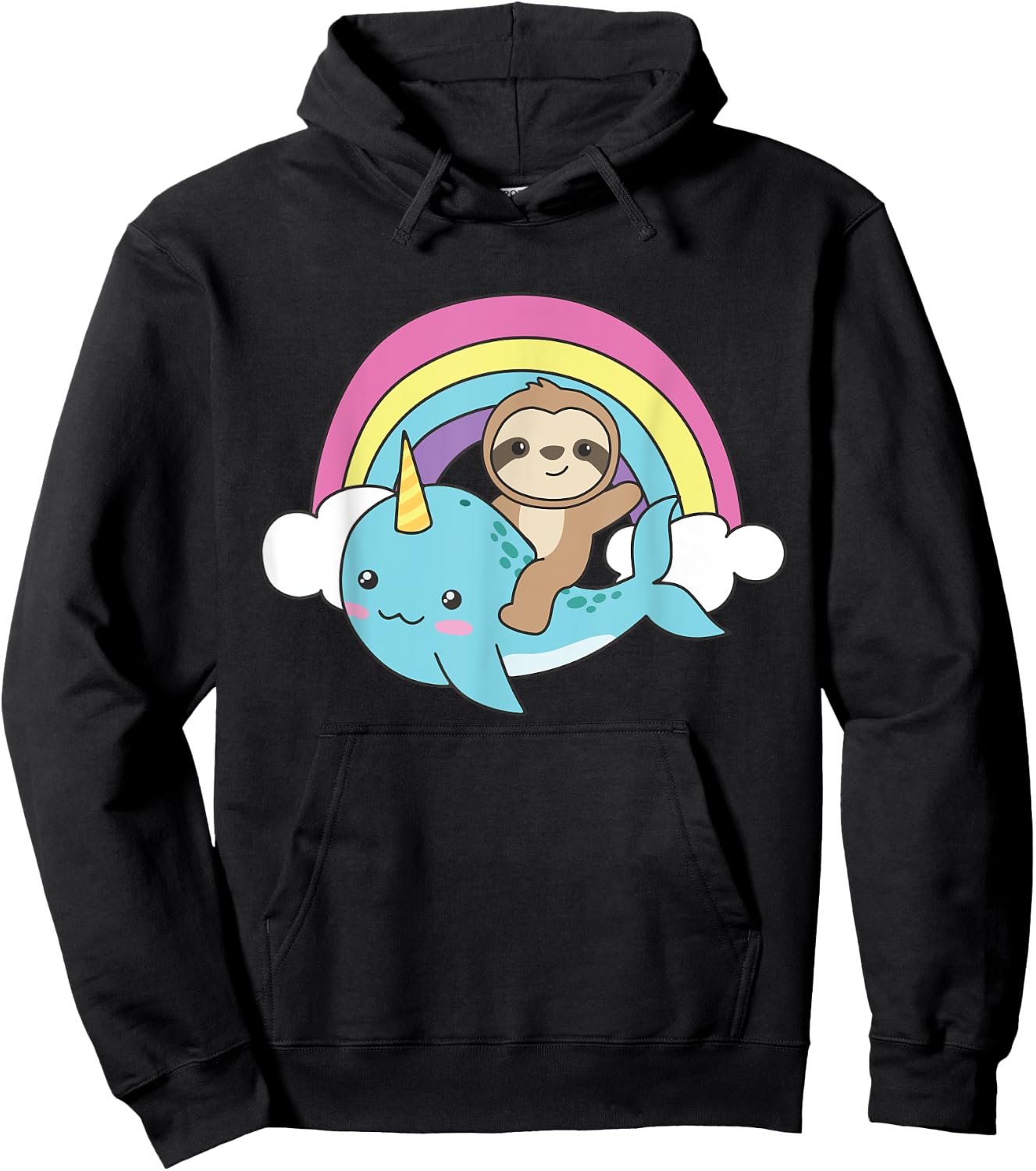 Narwhal Cute Sloth Ocean Unicorn Kawaii Narwhals Hoodie - Hoodie | Black