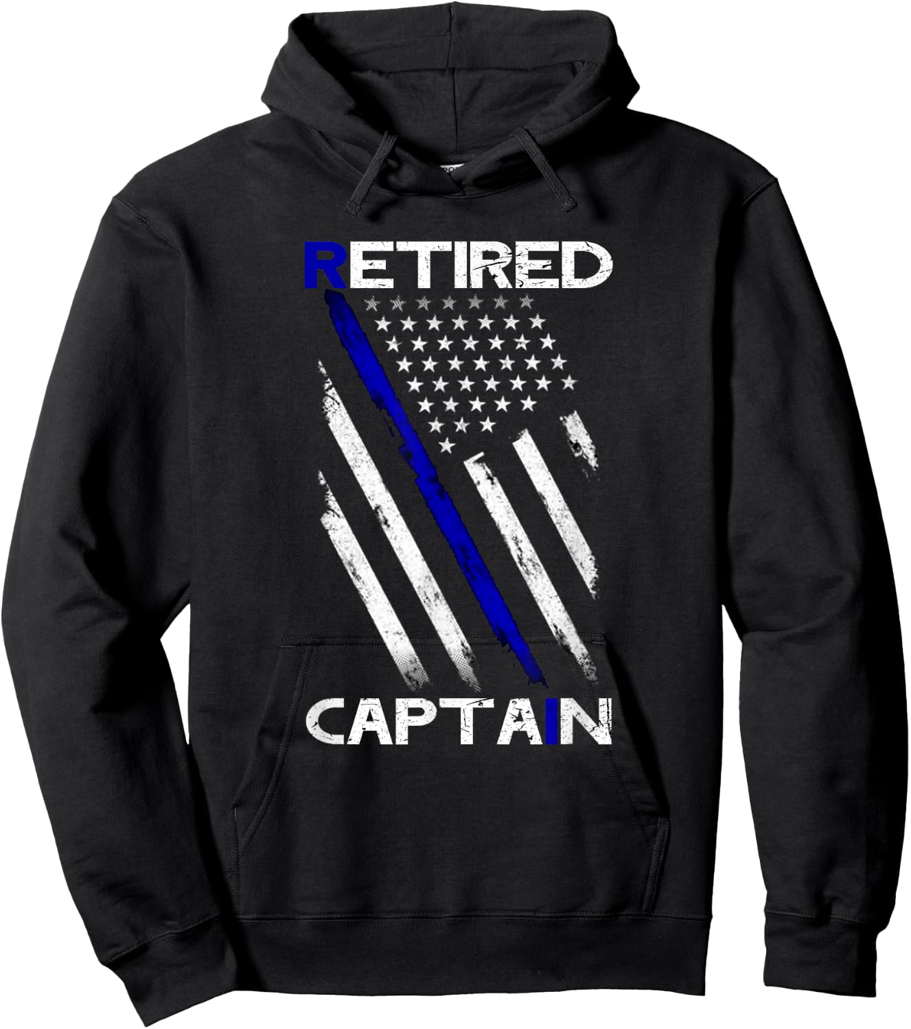 Thin Blue Line Distressed Retired Police Captain Shirt Gift Hoodie - Hoodie | Black