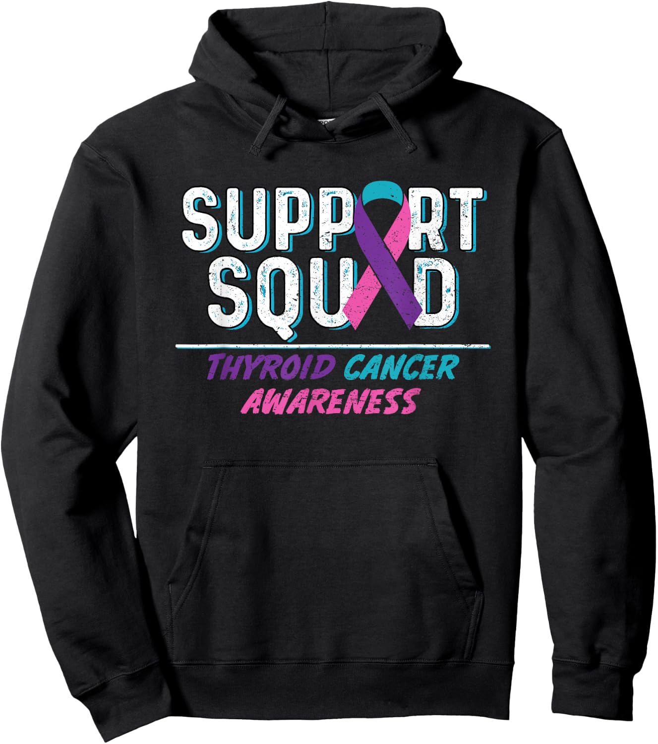 Thyroid Cancer Support Squad, Friend Family Awareness Ribbon Hoodie - Hoodie | Black