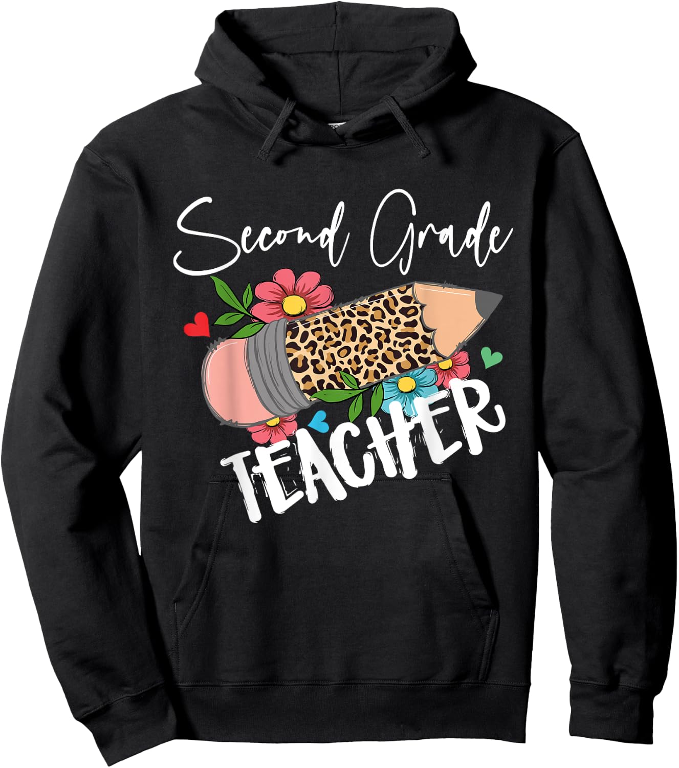 Second Grade Teacher Leopard Pencil 2nd Grade Women Teacher Hoodie - Hoodie | Black