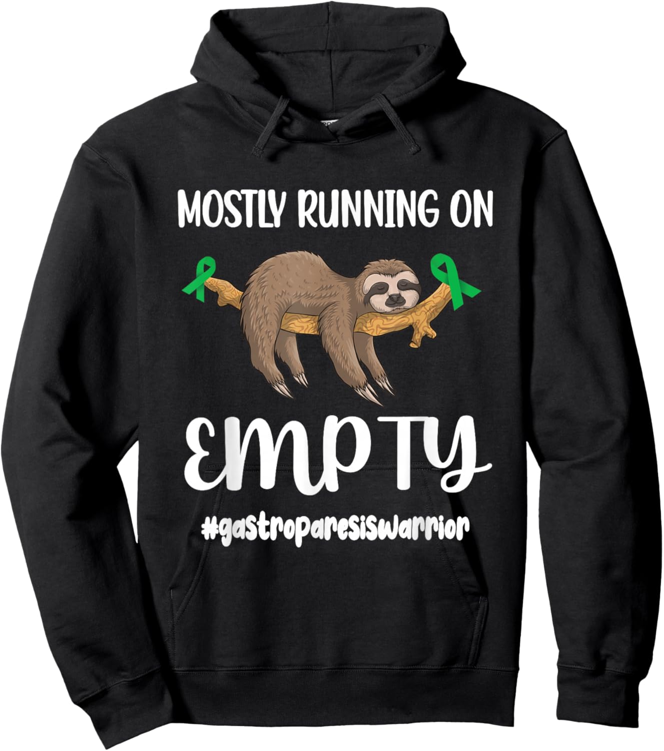 Gastroparesis Warrior Sloth | Green Ribbon Stomach Paralysis Hoodie - Hoodie | Black