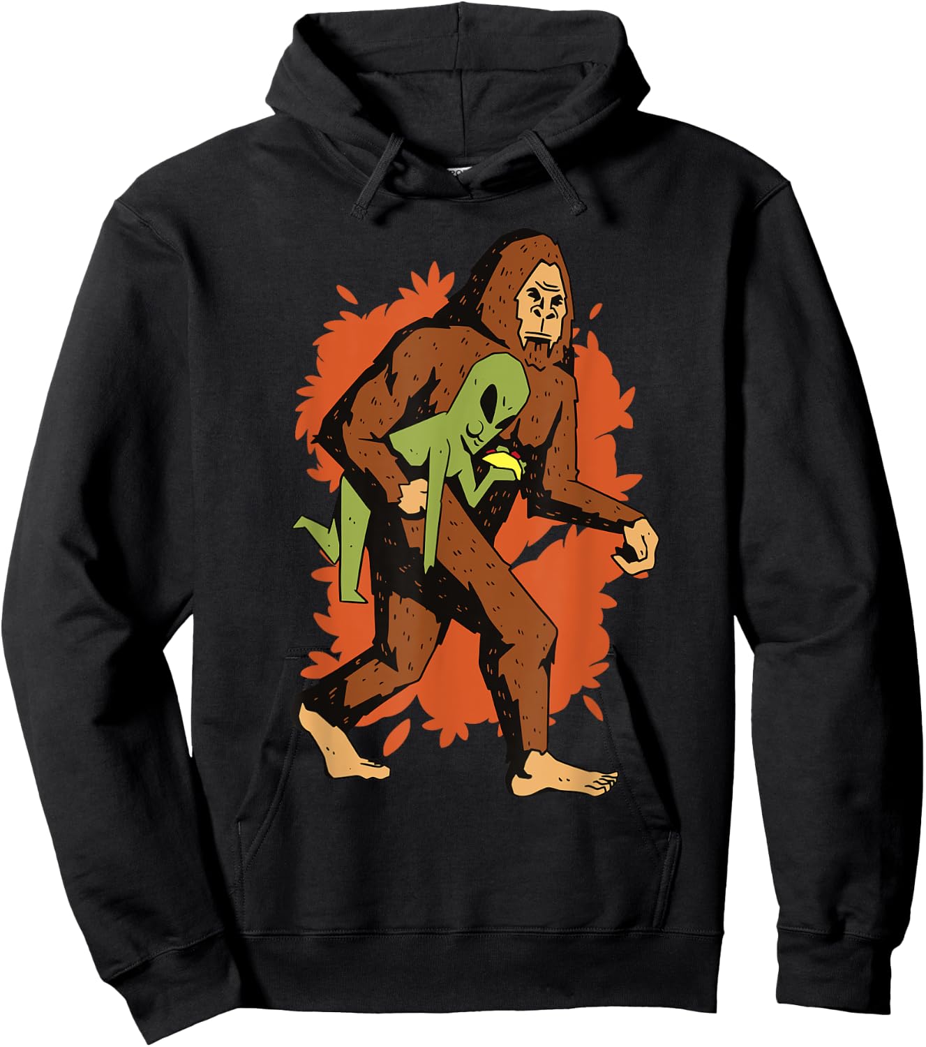 Funny Bigfoot Carrying Alien Eating Taco! Sasquatch Aliens Hoodie - Hoodie | Black