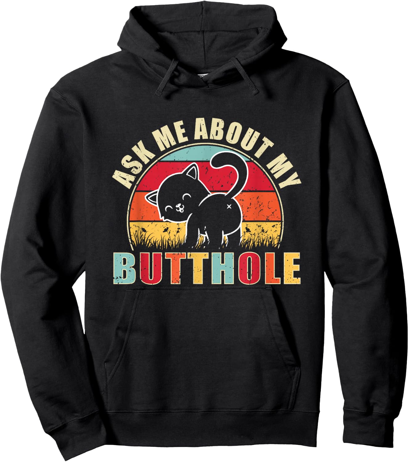 Vintage Ask Me About My Butthole Cat Butt Hoodie - Hoodie | Black