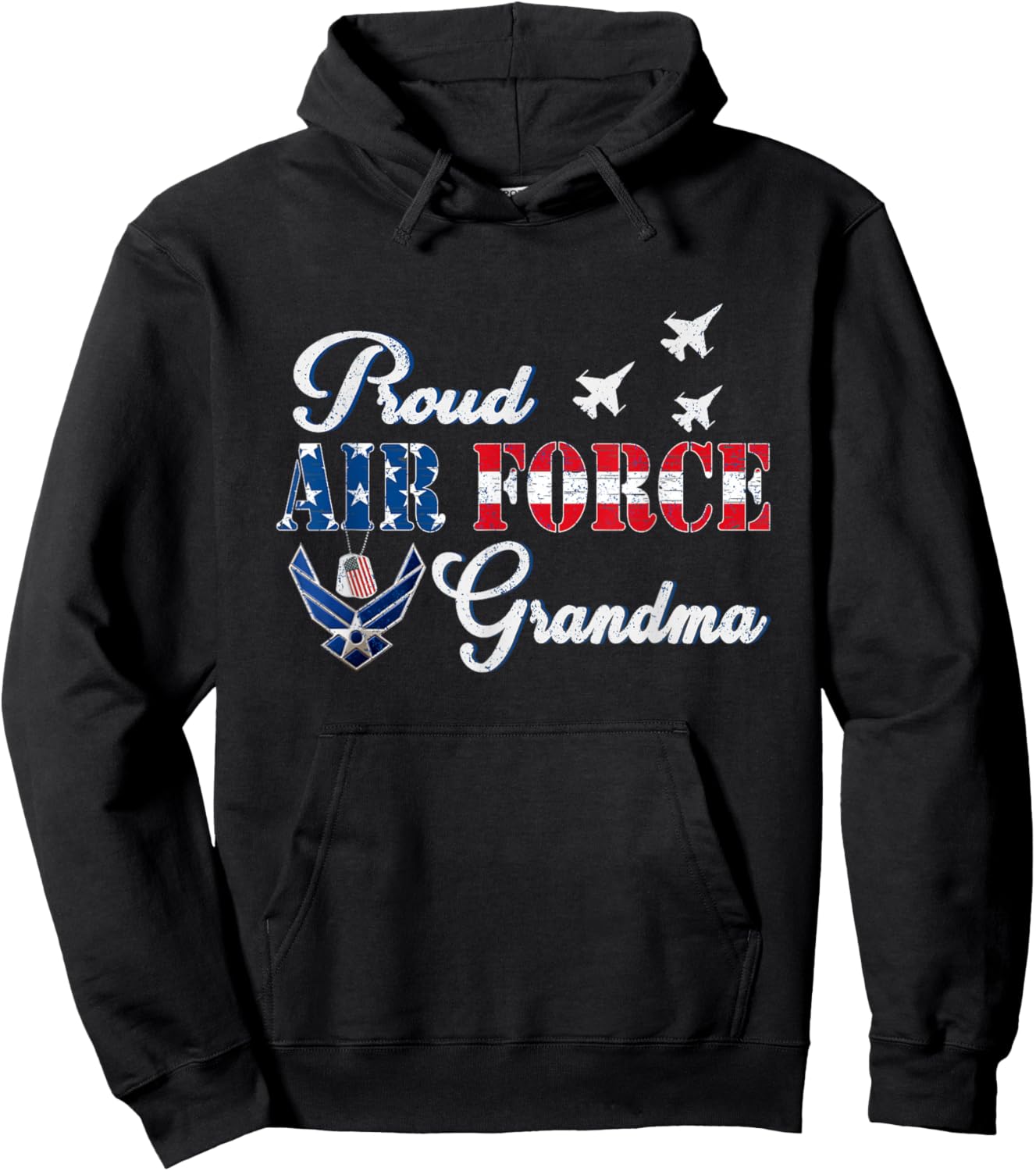 Proud Air Force Grandma US Flag Veteran 4th of July Gift Hoodie - Hoodie | Black