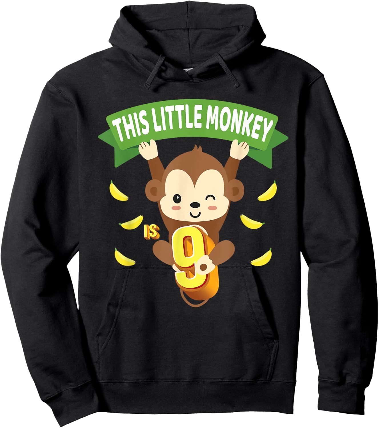 This Little Monkey Is 9 Years Old Kid 9th Birthday Monkeys Hoodie - Hoodie | Black
