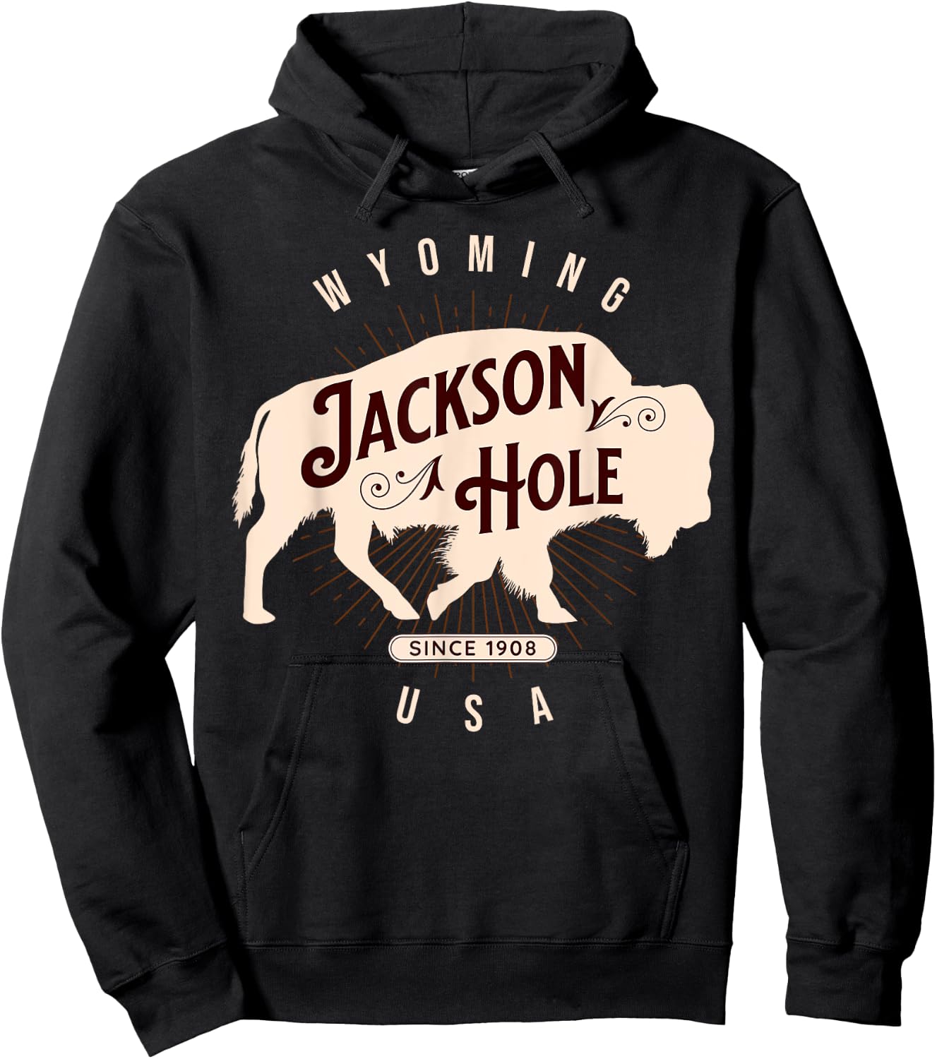 Jackson Hole Wyoming Buffalo Nature Outdoors Vintage Hoodie - Hoodie | Black