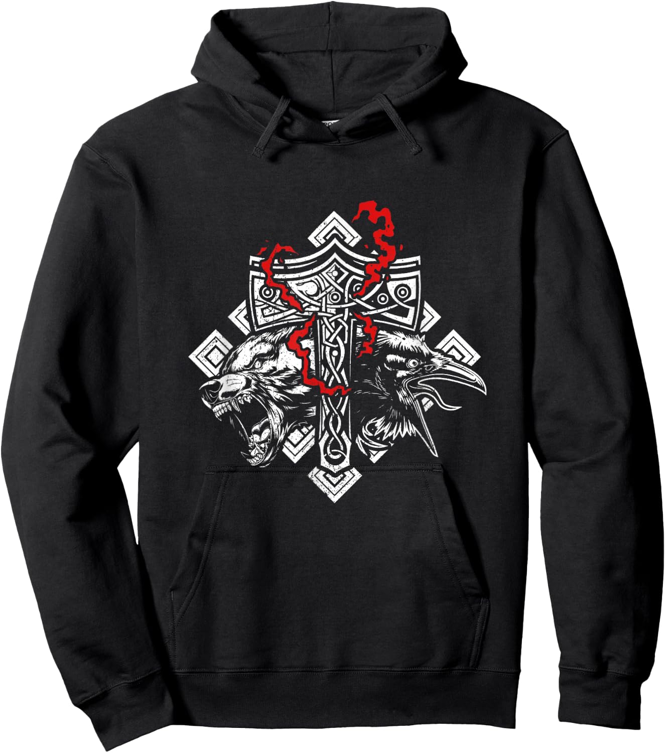 Thor Hammer Mjolnir Rune Protection Odin Raven Viking Hoodie - Hoodie | Black