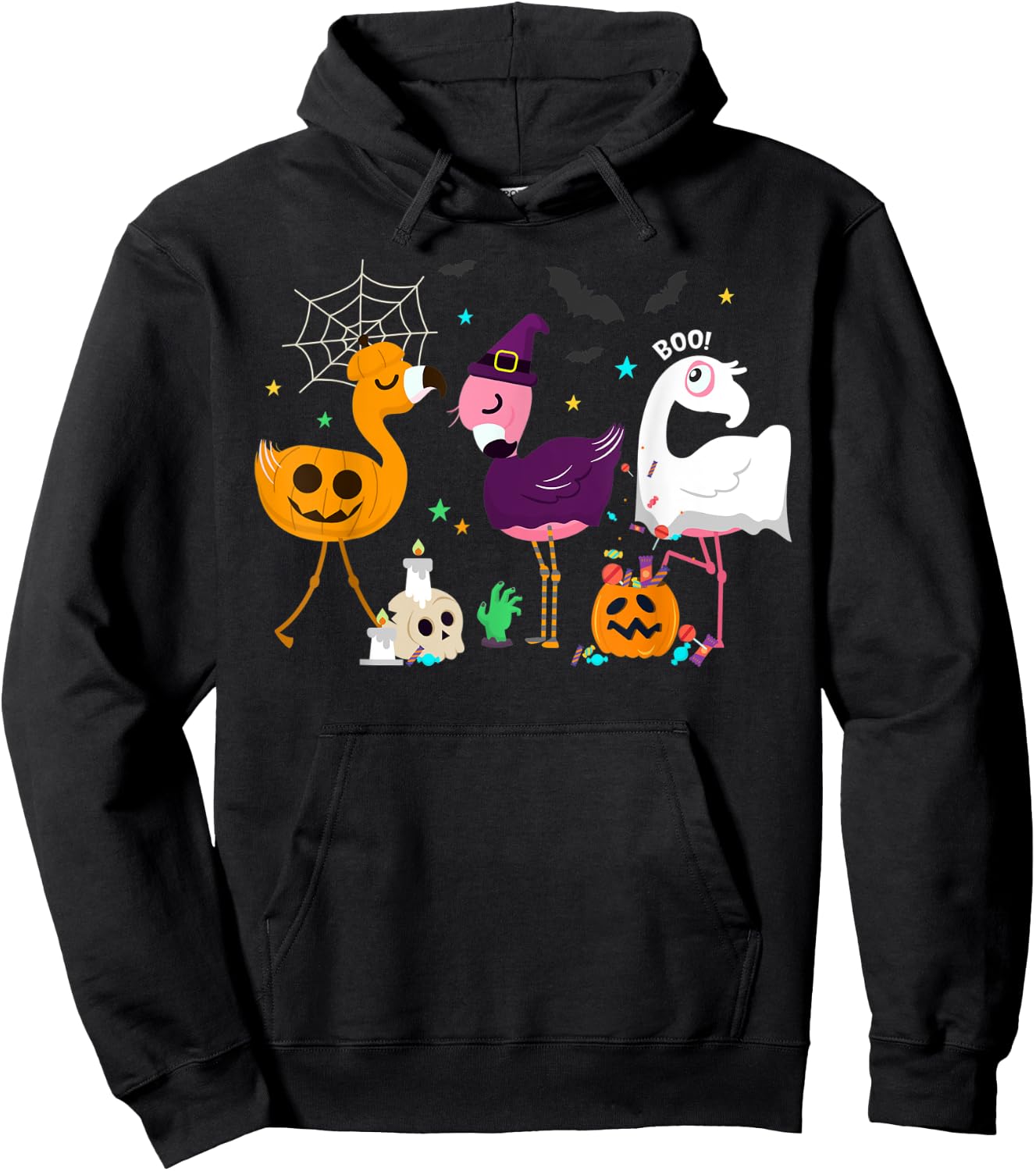 Flamingo Halloween Pumpkin Witch Ghost Happy Flamingoween Hoodie - Hoodie | Black