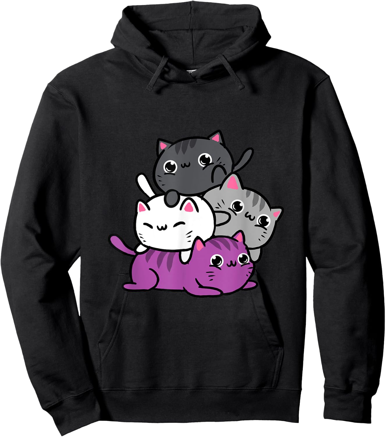 Kawaii Cat Pile Asexual Pride Women Hoodie - Hoodie | Black