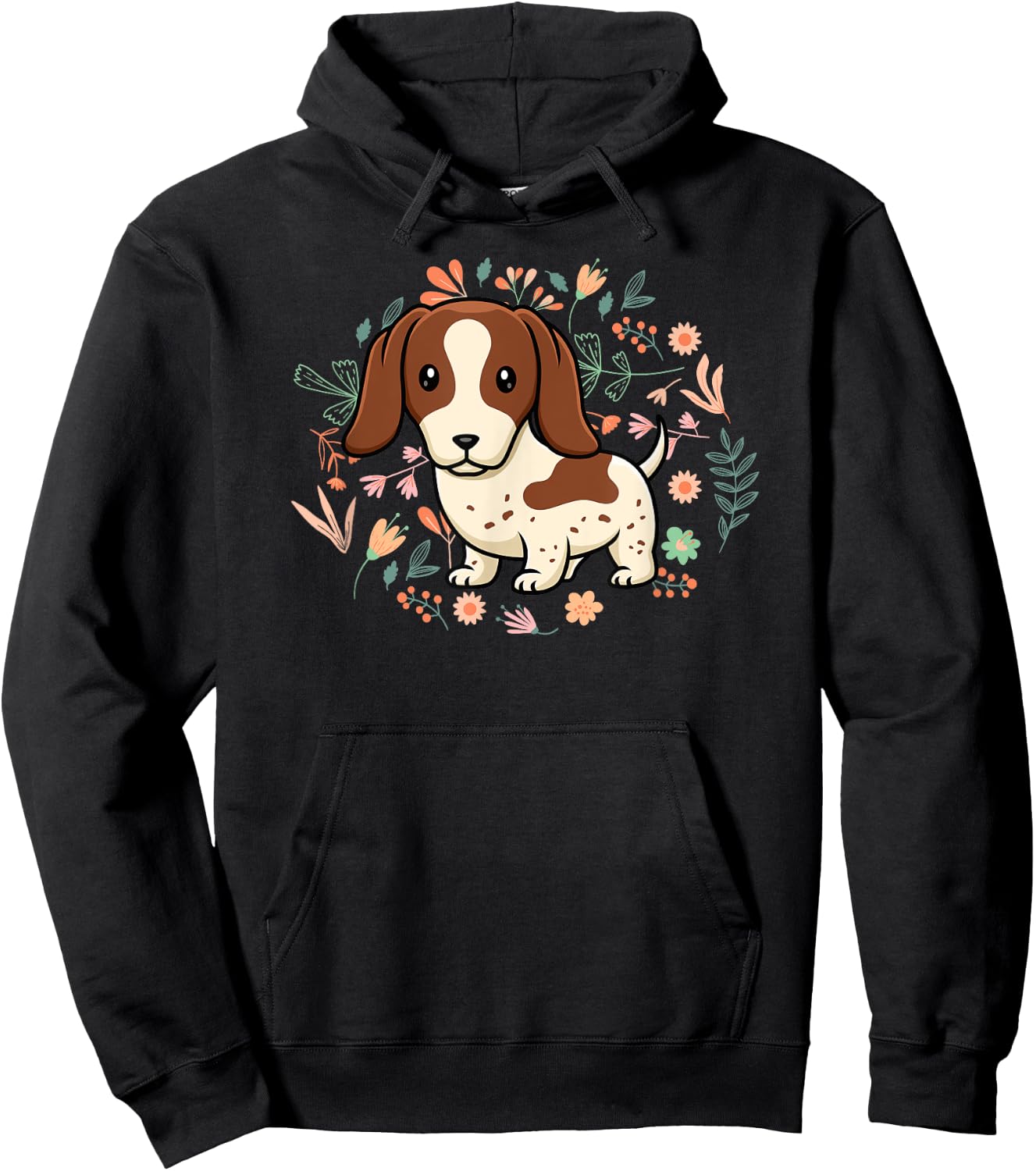 Floral Piebald Dachshund Lover Doxie Mom Dog Mama Lover Men Women Kids Hoodie - Hoodie | Black