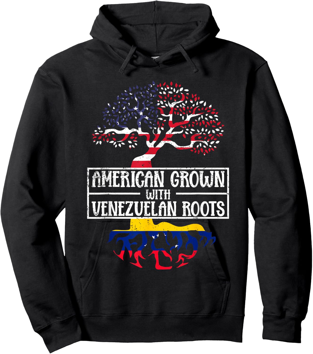 American Grown With Venezuelan Roots USA Flag Venezuela Women Kids Men Hoodie - Hoodie | Black