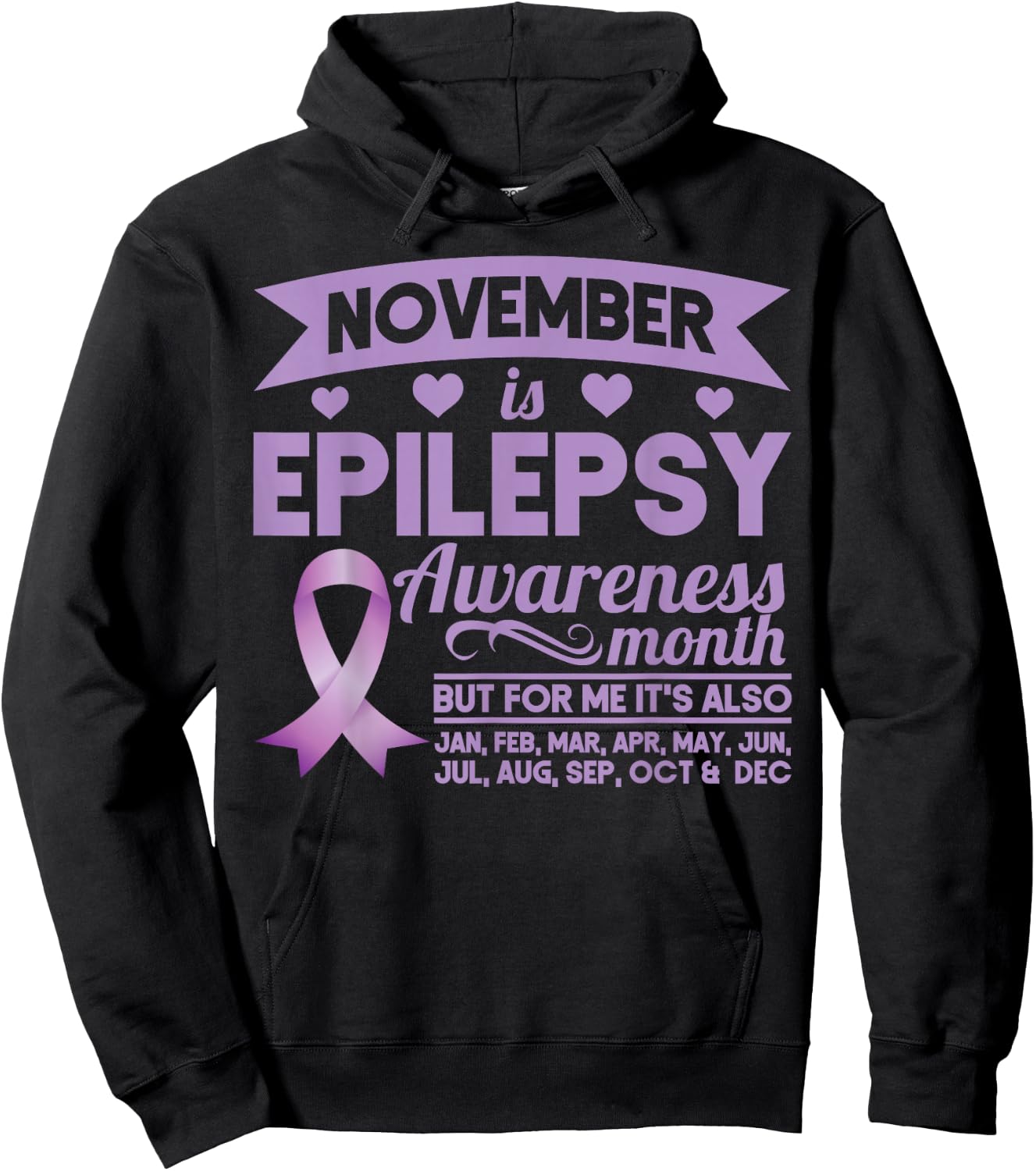 November Is Epilepsy Awareness Month Ribbon Hoodie - Hoodie | Black