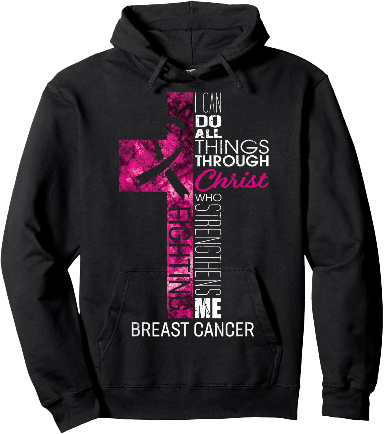 Breast Cancer Awareness Gifts Pink Cross Christian Verse Mom Hoodie - Hoodie | Black