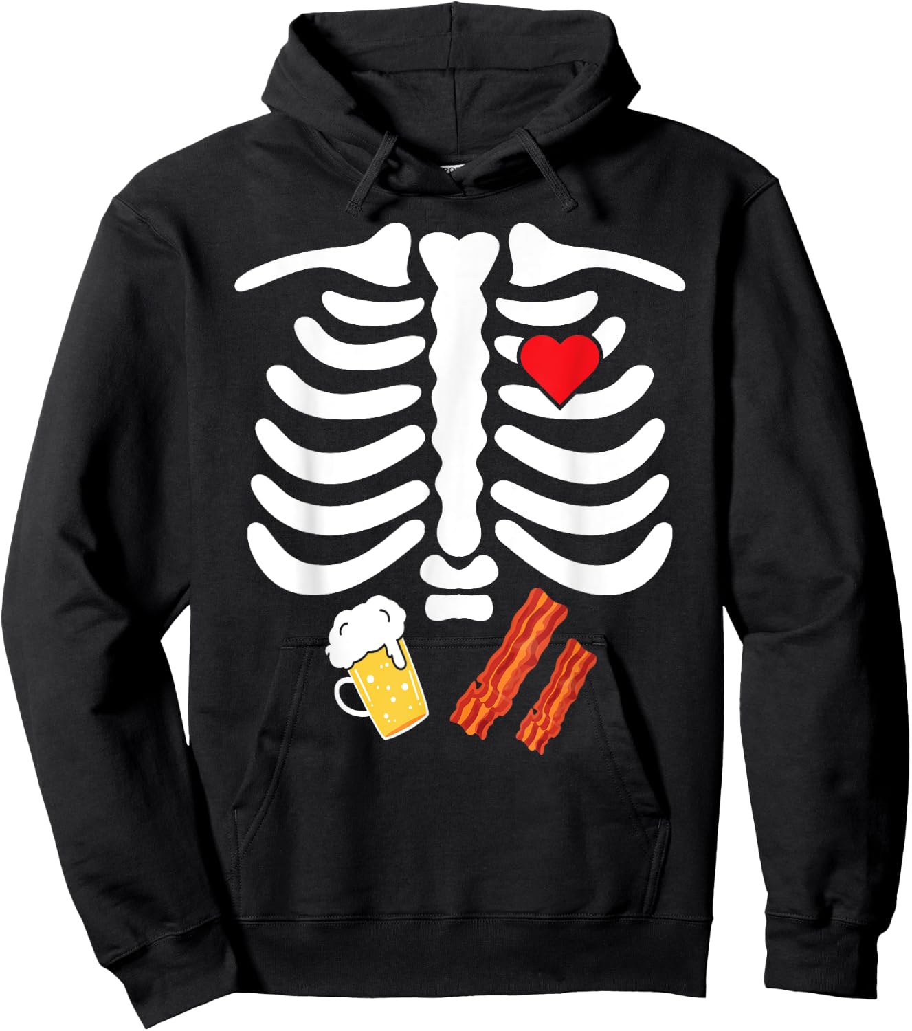 Halloween Skeleton Junk Food Belly Bacon Beer T Shirt Hoodie - Hoodie | Black