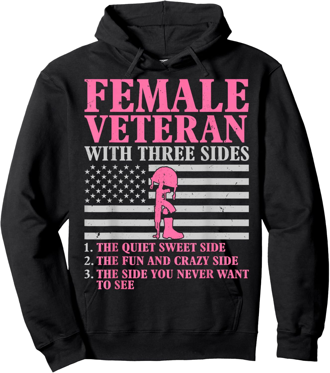 Female Veteran with Three Sides Women Veteran Mother Grandma Hoodie - Hoodie | Black