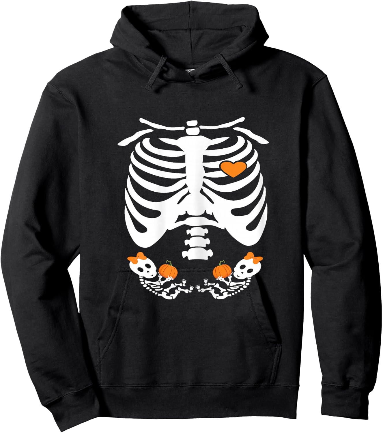 Baby Skeleton Halloween Twins Pregnancy Announcement Hoodie - Hoodie | Black