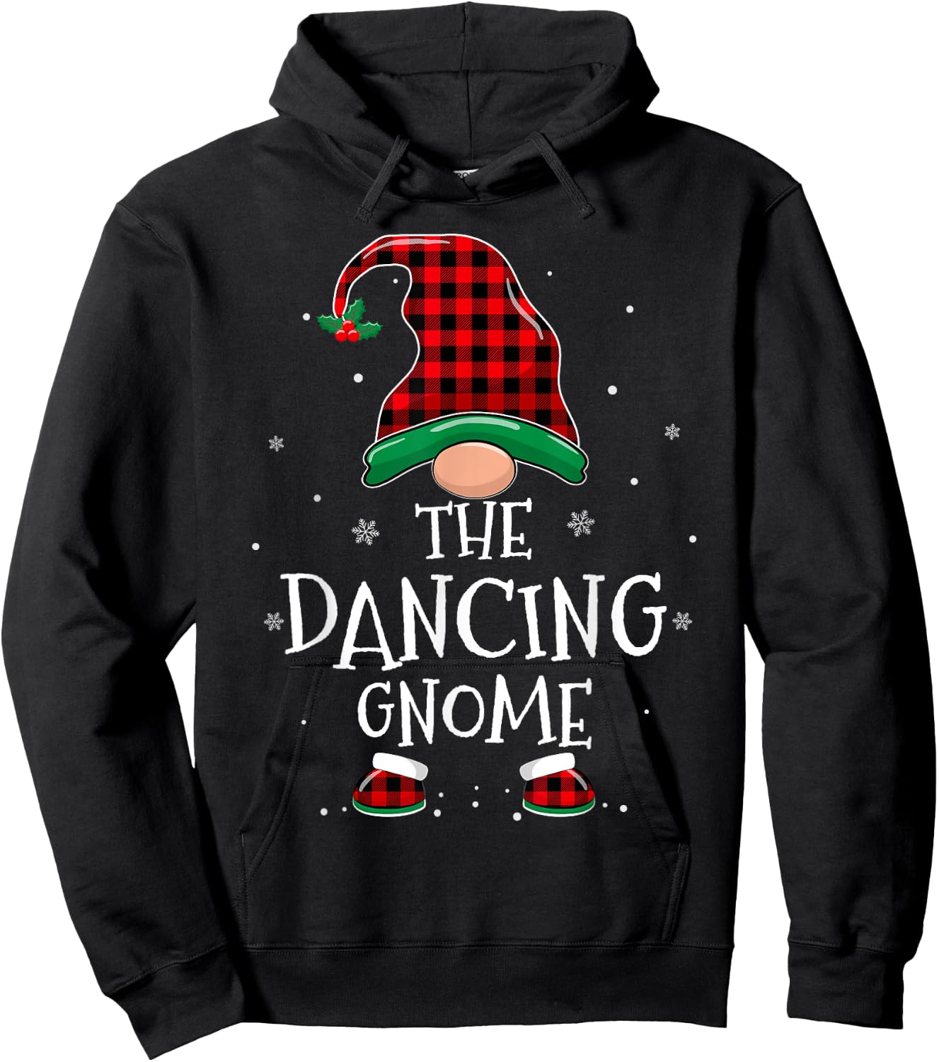 Dancing Gnome Xmas Family Matching Plaid Christmas Gnomes Hoodie - Hoodie | Black