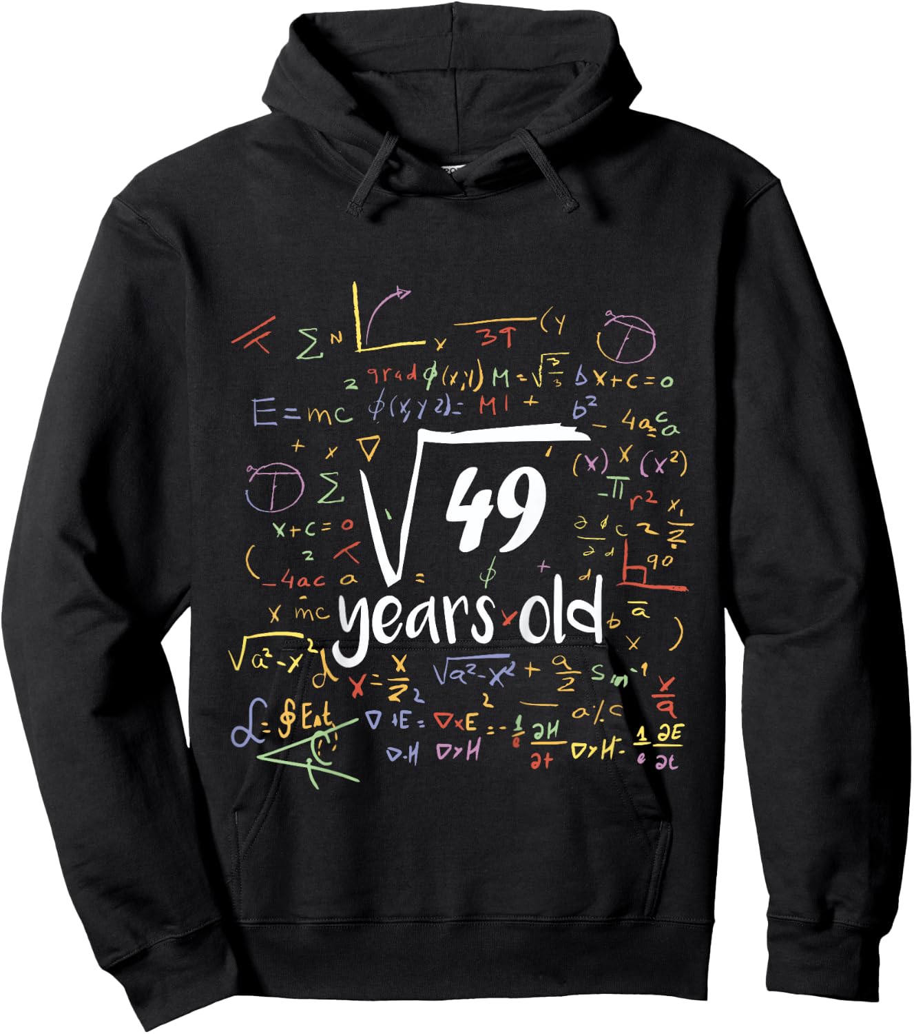 Square Root Of 49 - 7th Birthday 7 Year Old Math Bday Hoodie - Hoodie | Black
