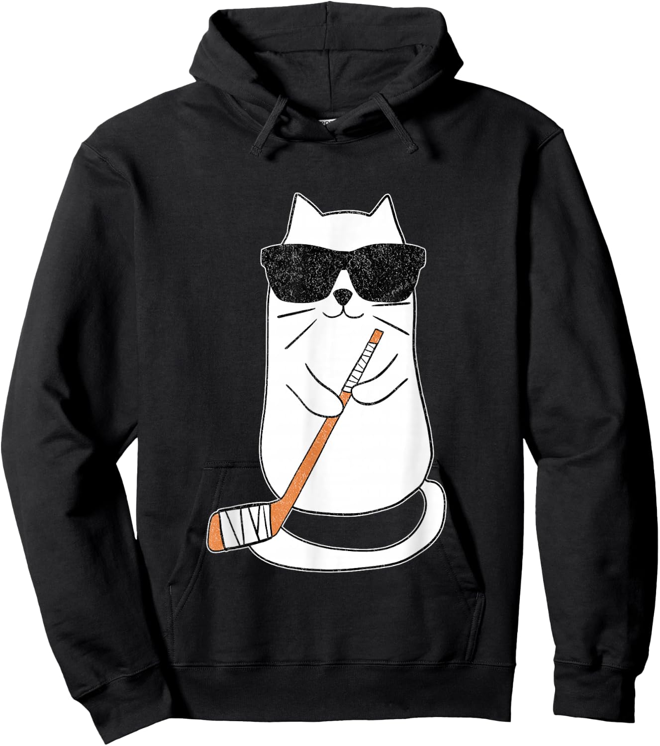 Ice Hockey Cat Hockey Player Stick Retro Hoodie - Hoodie | Black