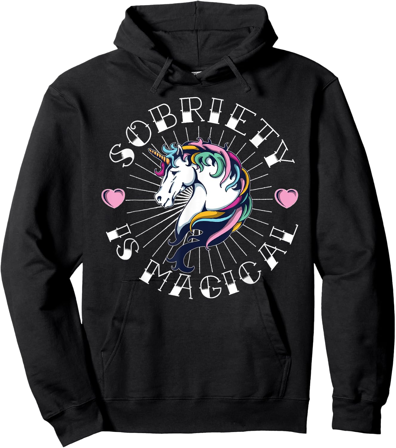 Unicorn Tattoo Art Sobriety is Magical NA AA Recovery Gift Hoodie - Hoodie | Black