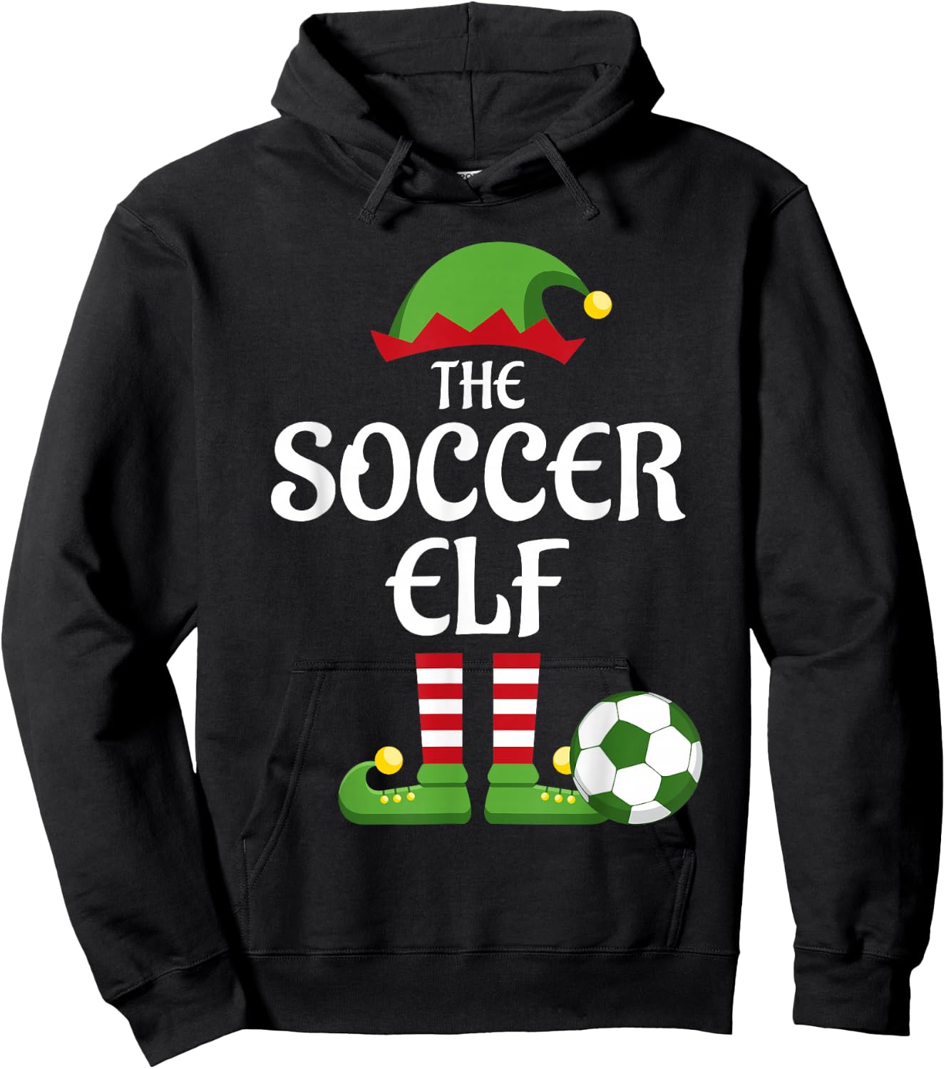 Soccer Elf Family Matching Group Christmas Sporty Hoodie - Hoodie | Black