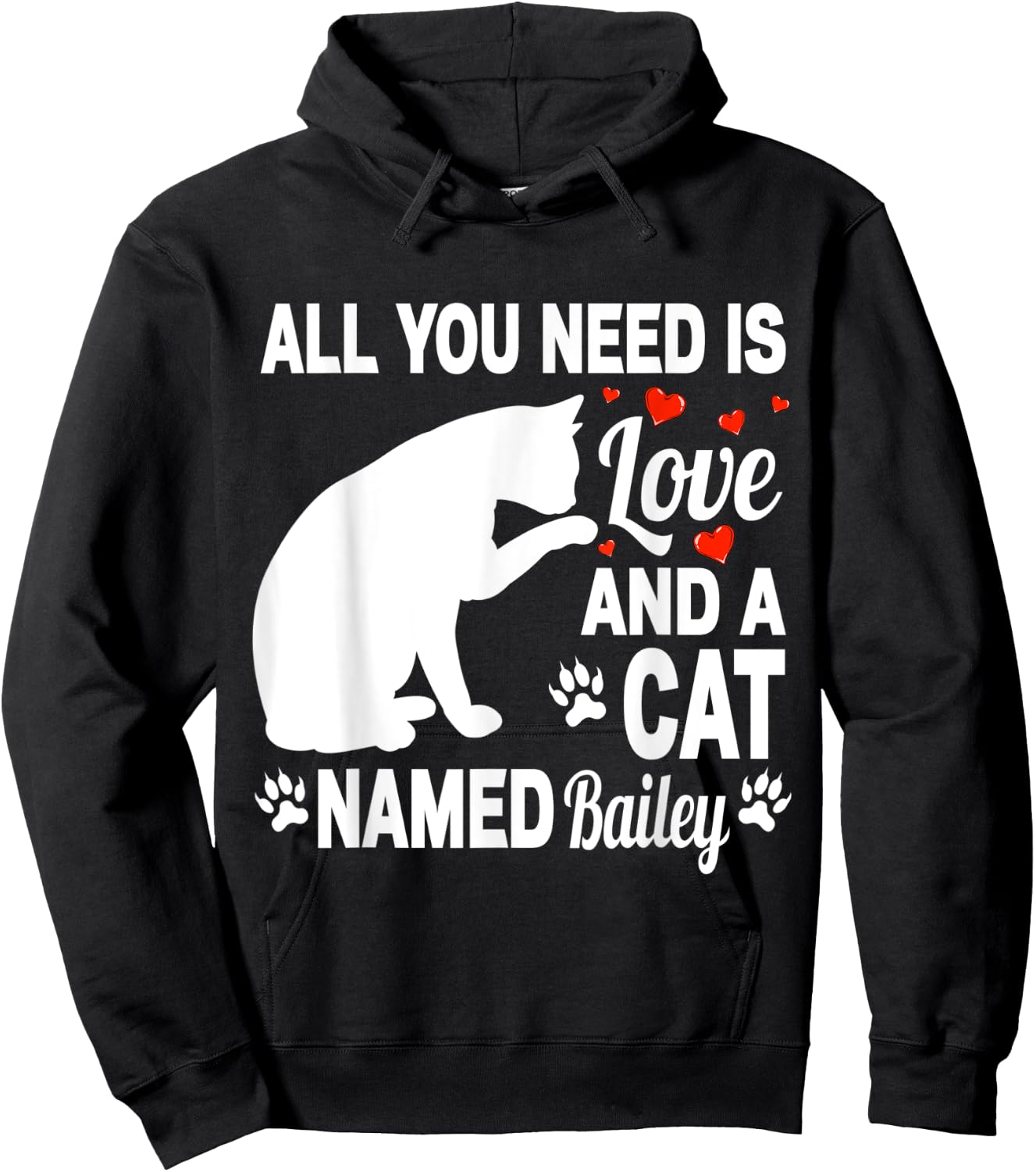 Personalized Cat Name Bailey Cute Kitten Pet Lover Women Kids Hoodie - Hoodie | Black