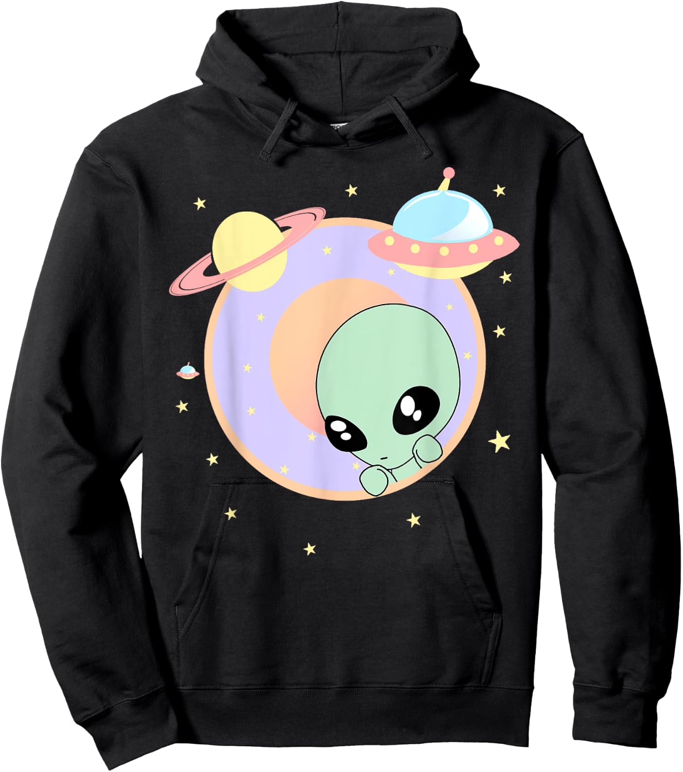 Chibi Alien Kawaii Pastel Cute Green Man Space UFO Hoodie - Hoodie | Black