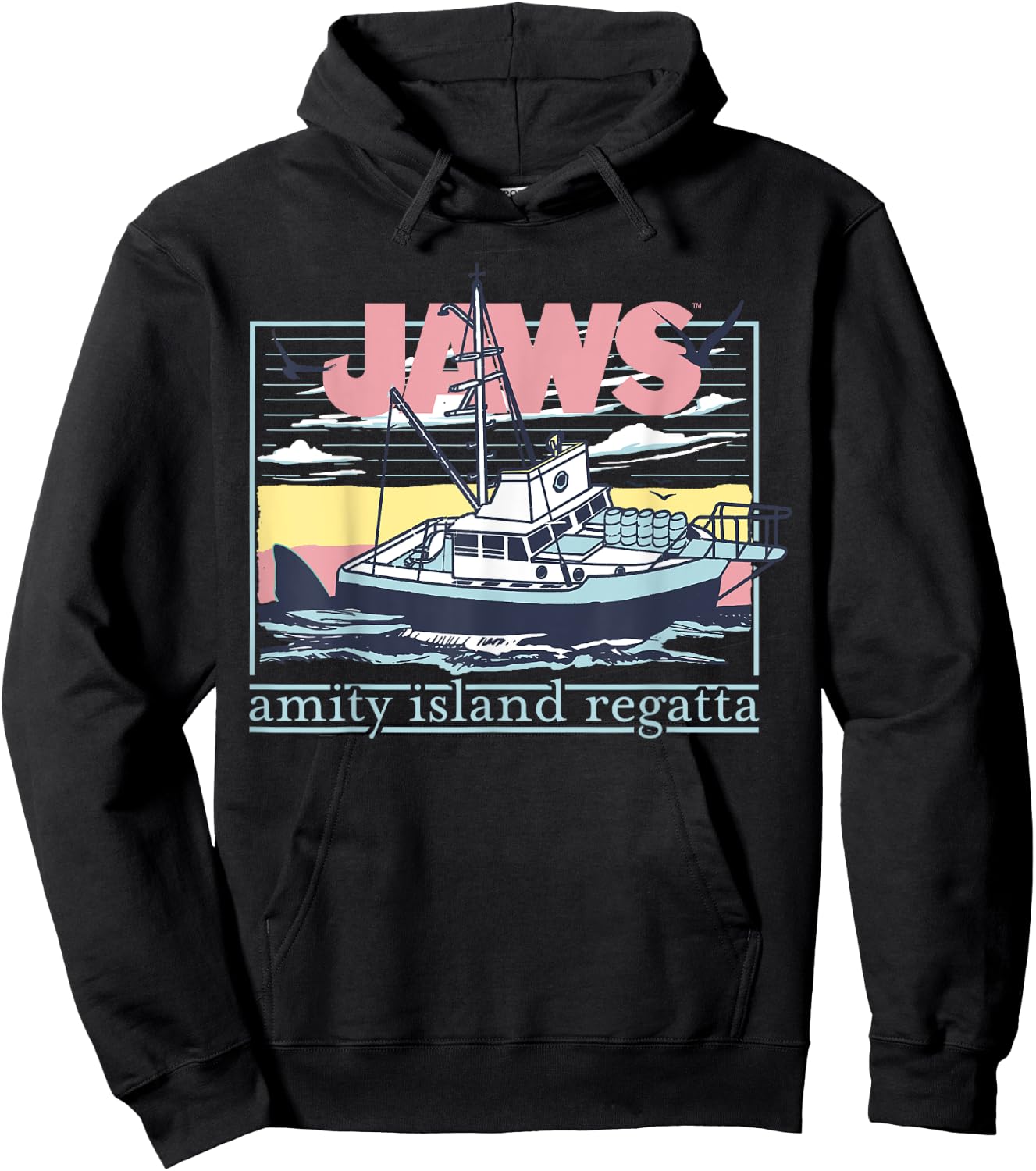 Jaws Amity Retro Island Regatta Fishing Boat Poster Hoodie - Hoodie | Black