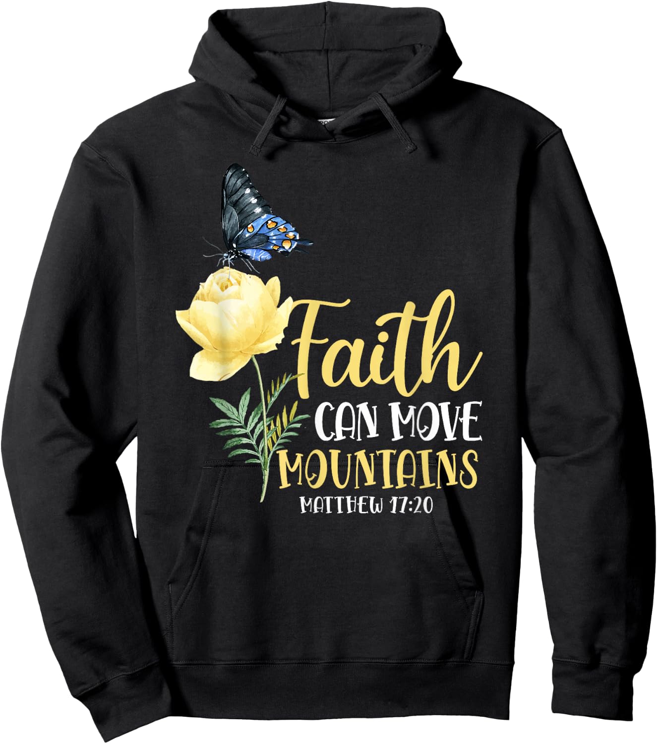 Christian Bible Verse Butterfly Rose Flower Matthew 17:20 Hoodie - Hoodie | Black