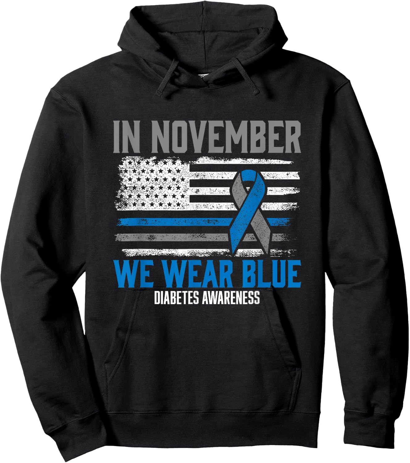 in November we Wear Blue T1D T2D Diabetic Diabetes Awareness Hoodie - Hoodie | Black