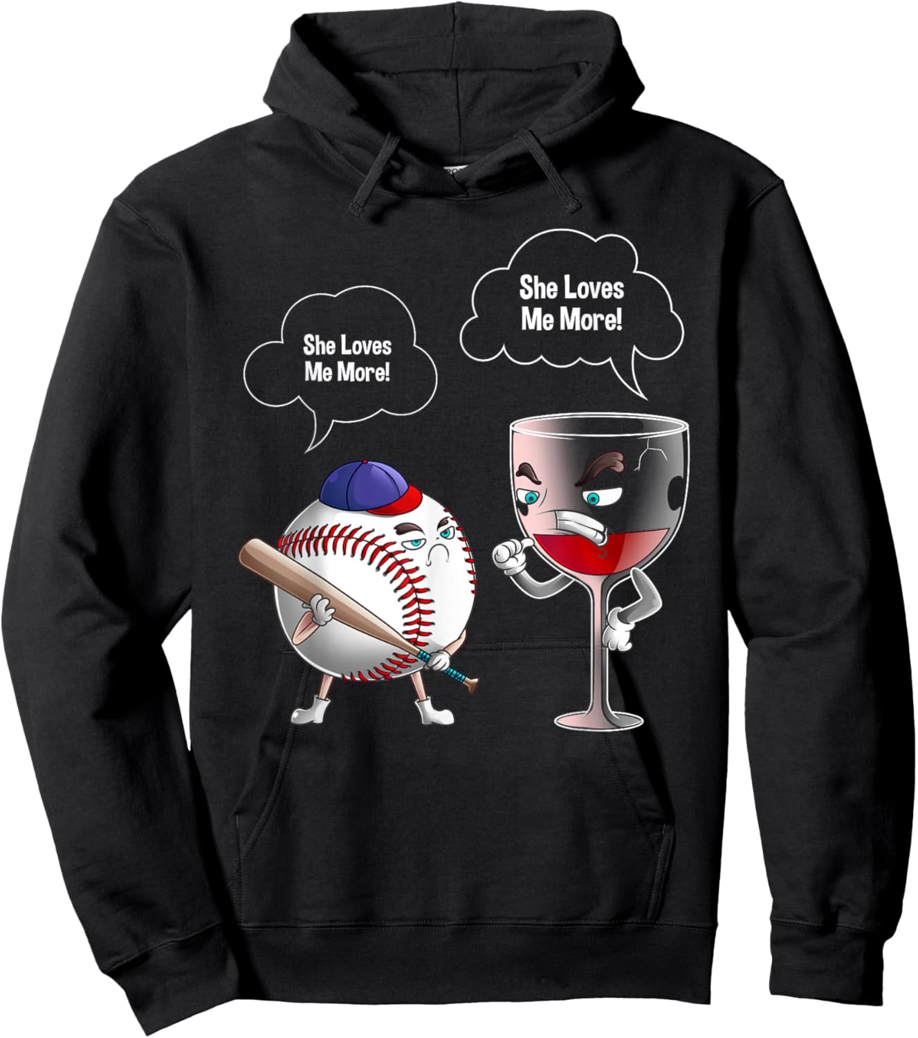 Cool She Loves Me Baseball And Wine Funny Drink Player Gift Hoodie - Hoodie | Black