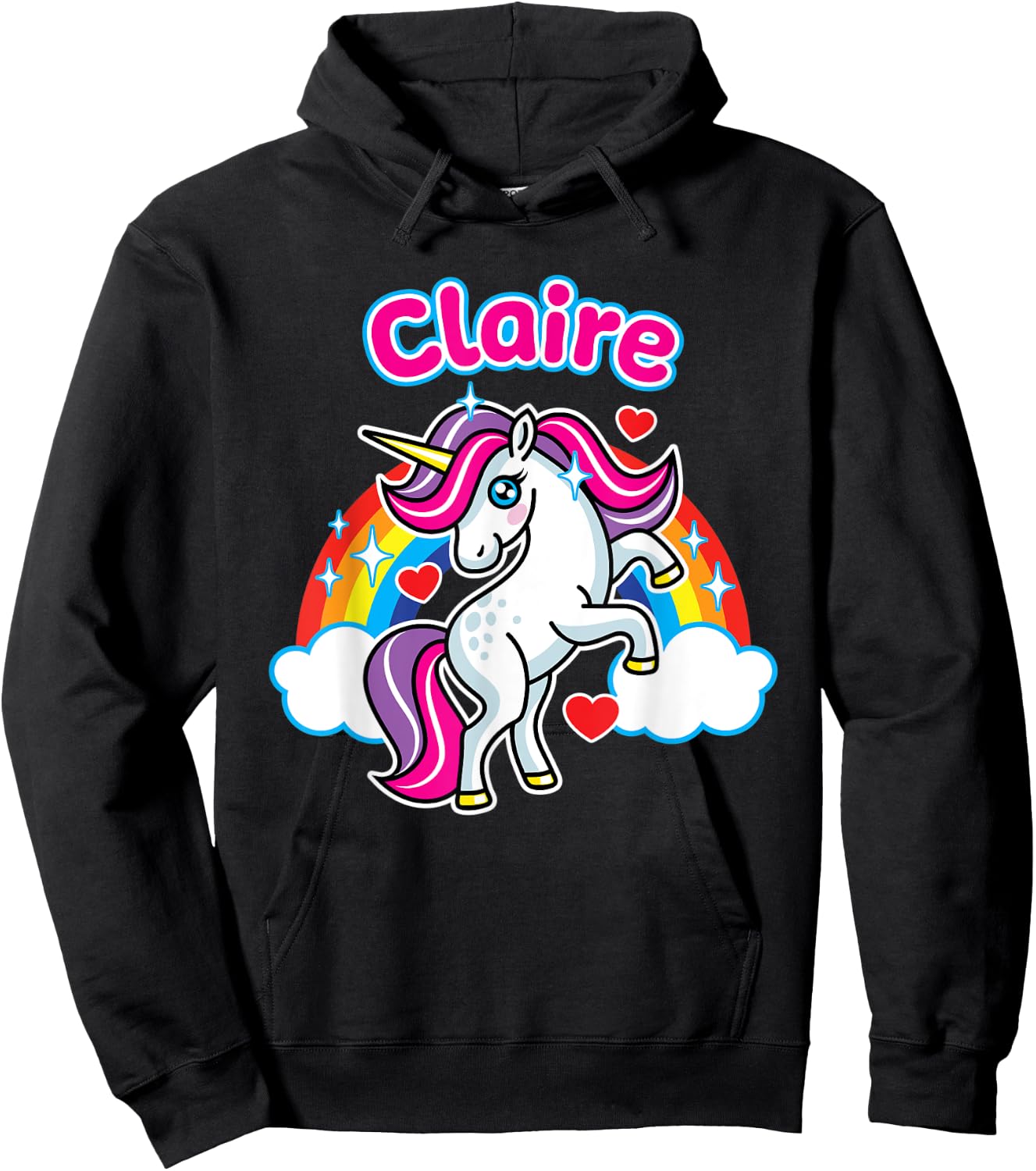 Claire Custom Girls Name Personalized Design Unicorn Party Hoodie - Hoodie | Black