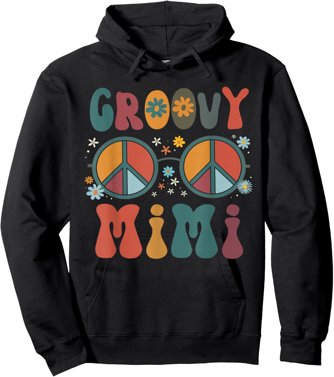 Groovy Mimi Retro 70s Peace Sign Design Grandma Hoodie - Hoodie | Black