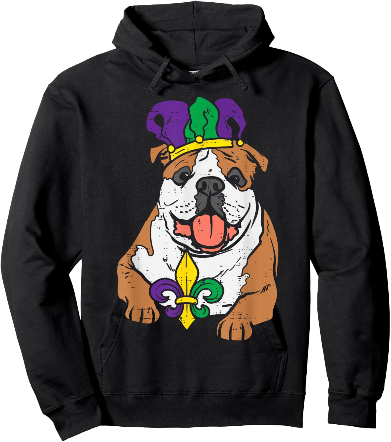 Jester English Bulldog Mardi Gras Funny Dog Men Women Kids Hoodie - Hoodie | Black