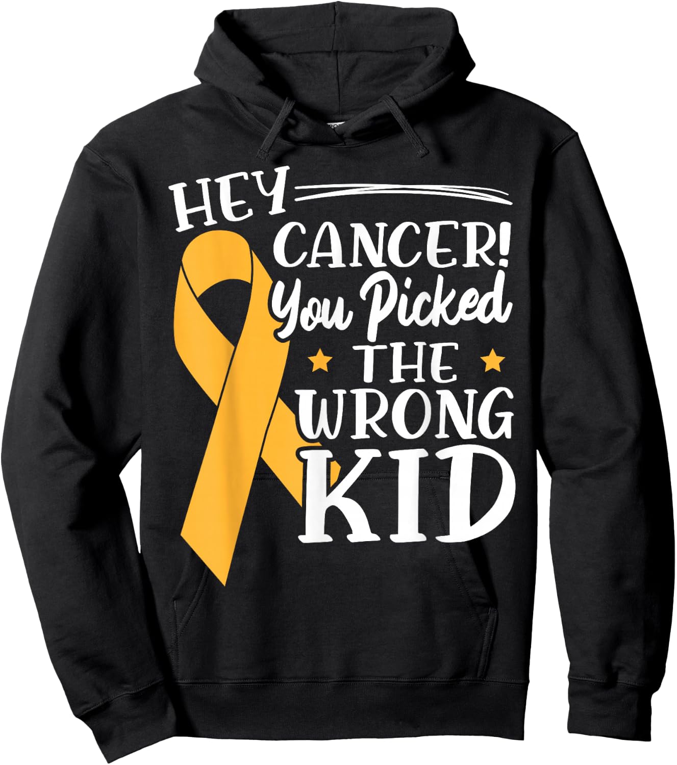 Hey Cancer You Picked The Wrong Kid Childhood Cancer Ribbon Hoodie - Hoodie | Black