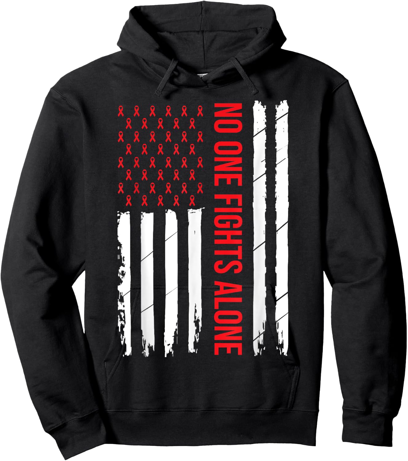 HIV Awareness Red Ribbon Men Women AIDS Fight USA Flag Hoodie - Hoodie | Black