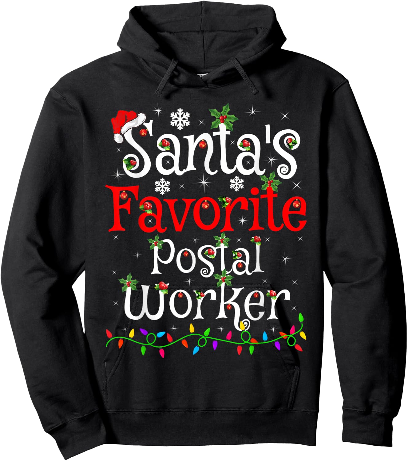 Funny Xmas Lighting Santa's Favorite Postal Worker Christmas Hoodie - Hoodie | Black