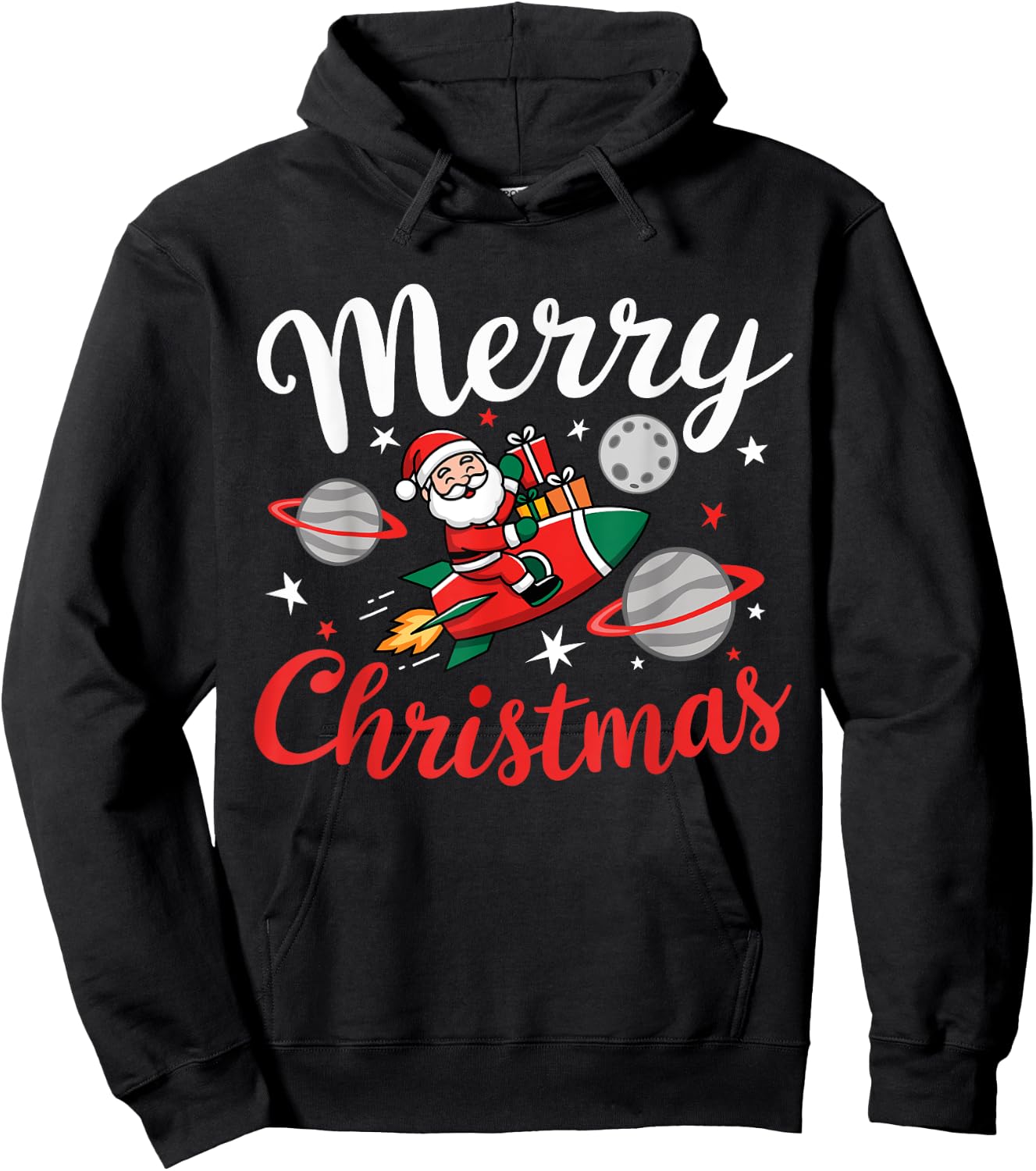 Christmas Space Rocket Pajama Santa Astronaut Rocket Xmas Hoodie - Hoodie | Black
