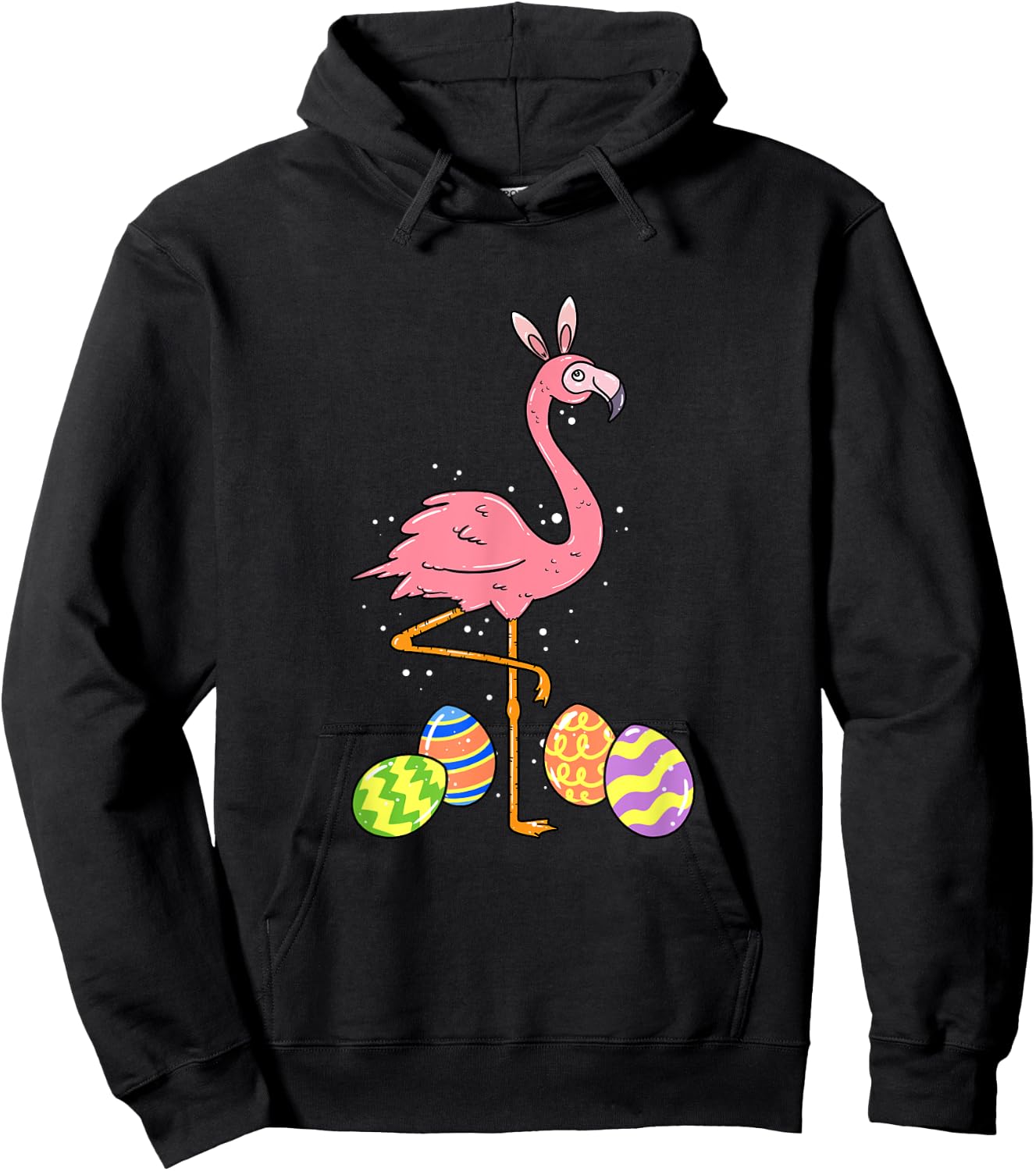 Easter Flamingo Easter Bunny Egg Basket Funny Easter Hoodie - Hoodie | Black