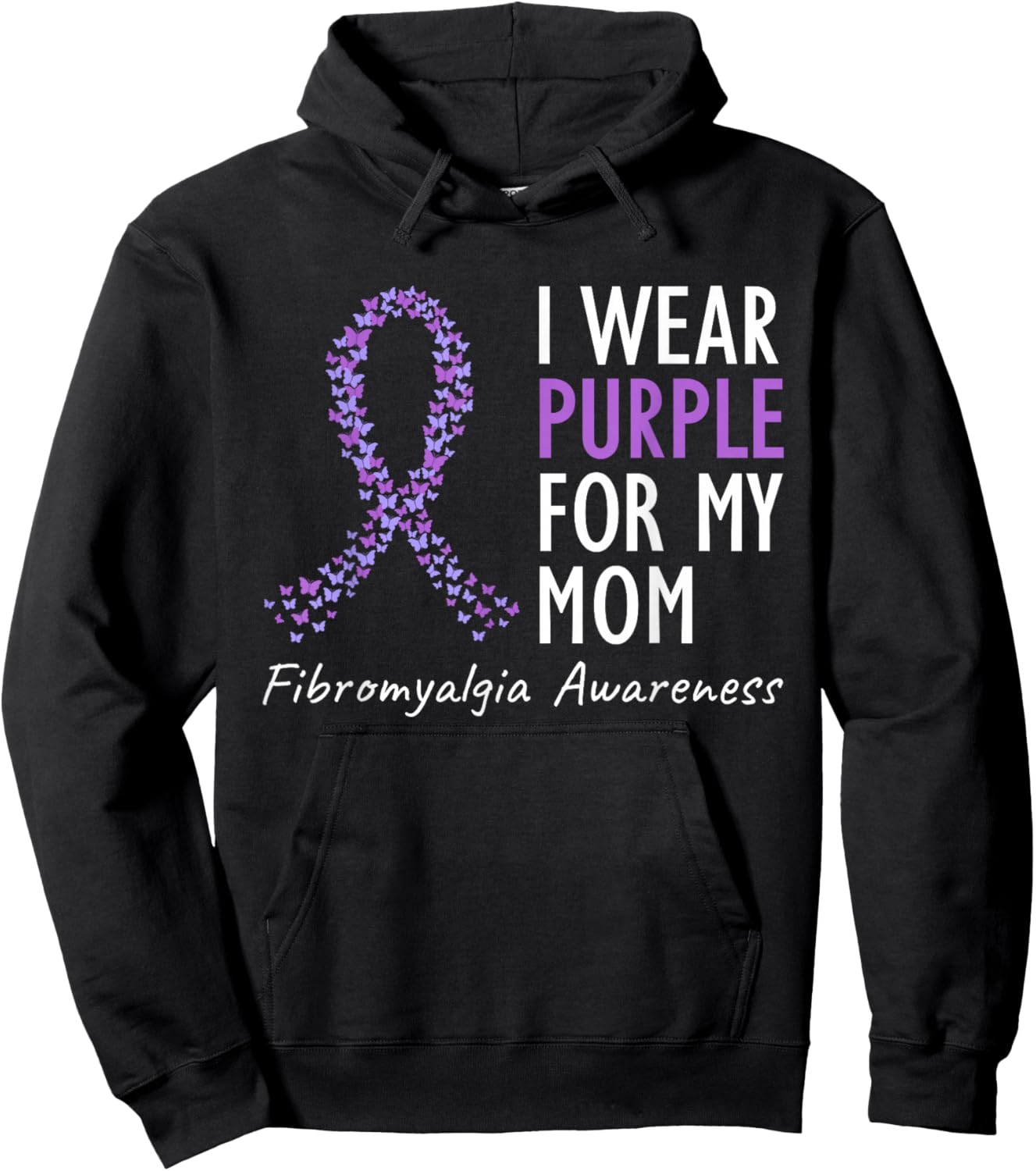 I Wear Purple For My Mom Shirt Fibromyalgia Awareness Ribbon Hoodie - Hoodie | Black